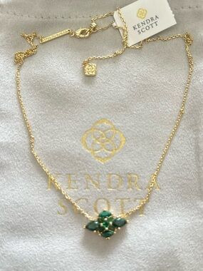 Kendra Scott Abbie Gold Necklace with Emerald Green Cluster Pendant